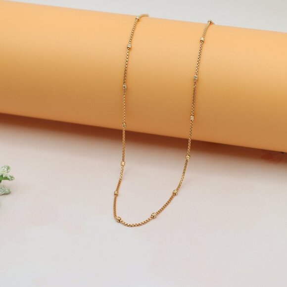"Delicate Rose Gold Plated Chain Necklace with Bead Accents,  XPNL0155 - Picture 9 of 12